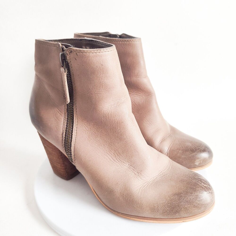 Nordstrom Ankle Boots Booties Size 6 Tan Burnished Leather Block Heel Boho Boho